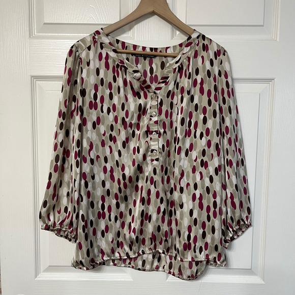Zac & Rachel Tops - Zac & Rachel Womens XL Geometric Print Button Down Blouse Top Beige Burgundy